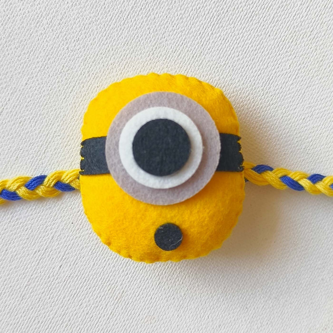 Soft Handmade Minion Felt Rakhi With Roli Chawal for Kids