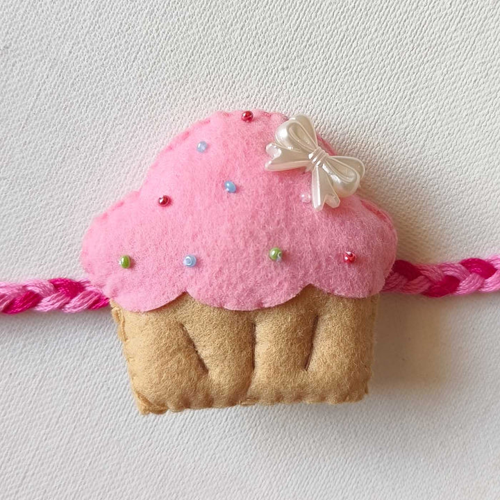 Soft Handmade Cupcake Felt Rakhi With Roli Chawal for Kids
