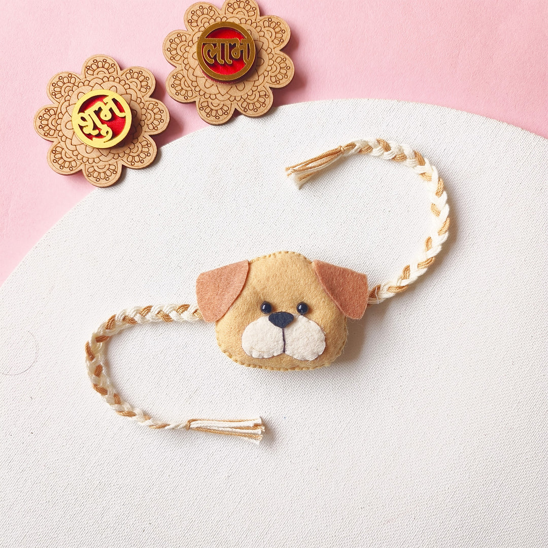 Handmade Felt Dog Rakhi With Roli Chawal For Pets