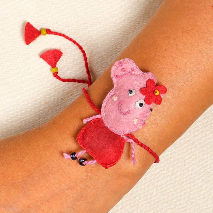 2 Pc | Hand Embroidered Peppa & George Duo Rakhis With Roli Chawal For Siblings