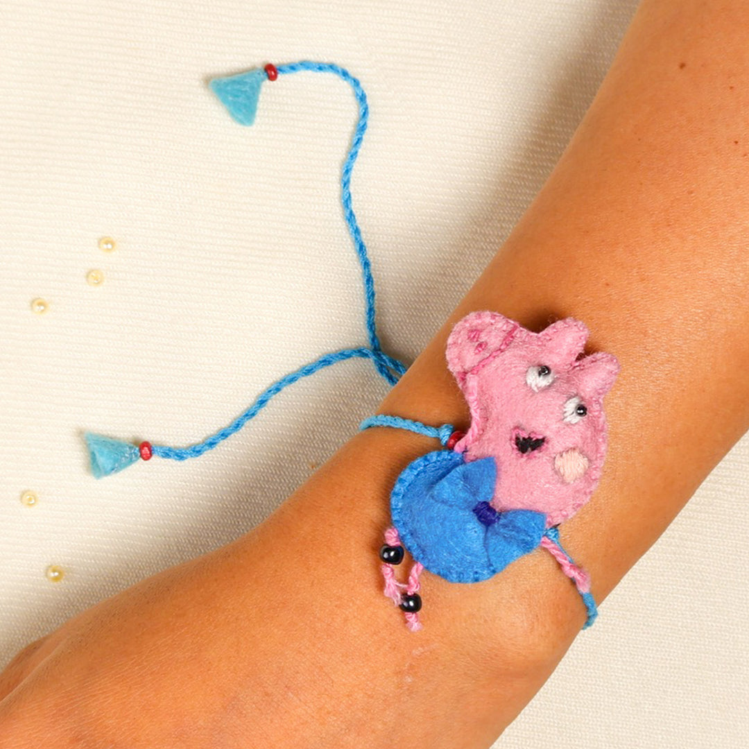 2 Pc | Hand Embroidered Peppa & George Duo Rakhis With Roli Chawal For Siblings