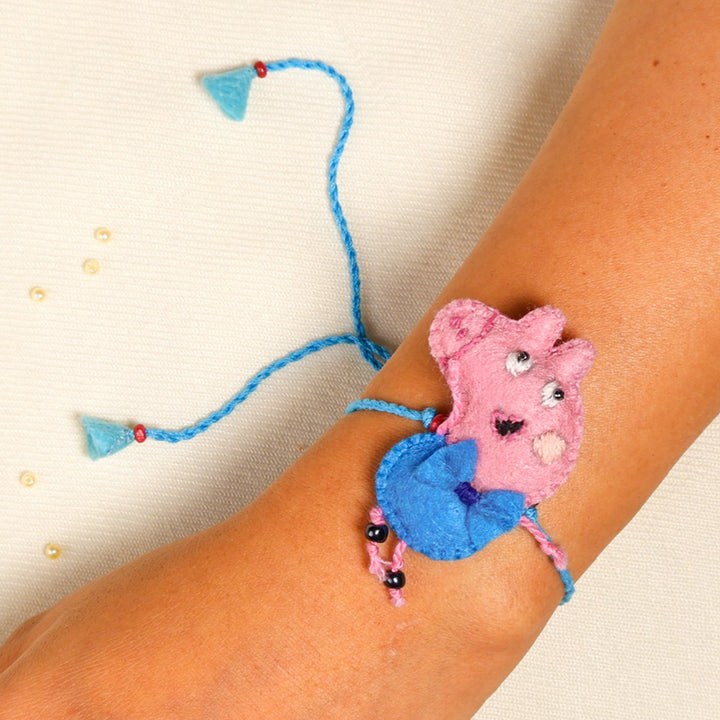 2 Pc | Hand Embroidered Peppa & George Duo Rakhis With Roli Chawal For Siblings