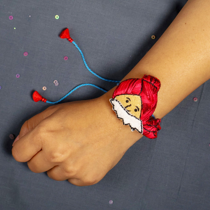 Hand Embroidered Chacha Chaudhary Felt Rakhi With Brooch Pin & Keychain For Brother