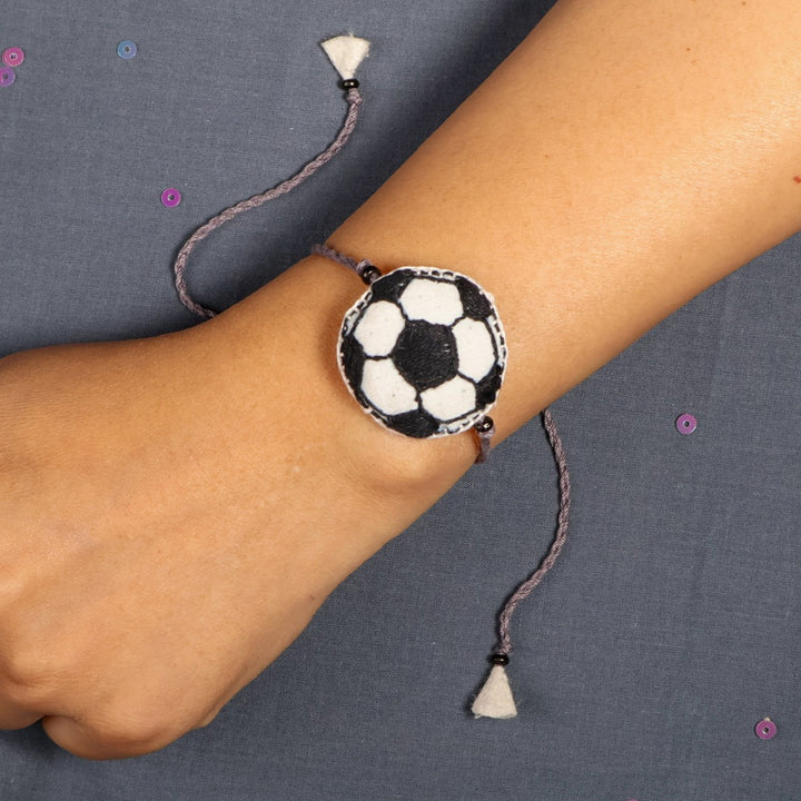 Hand Embroidered Football Rakhi With Keychain For Brother