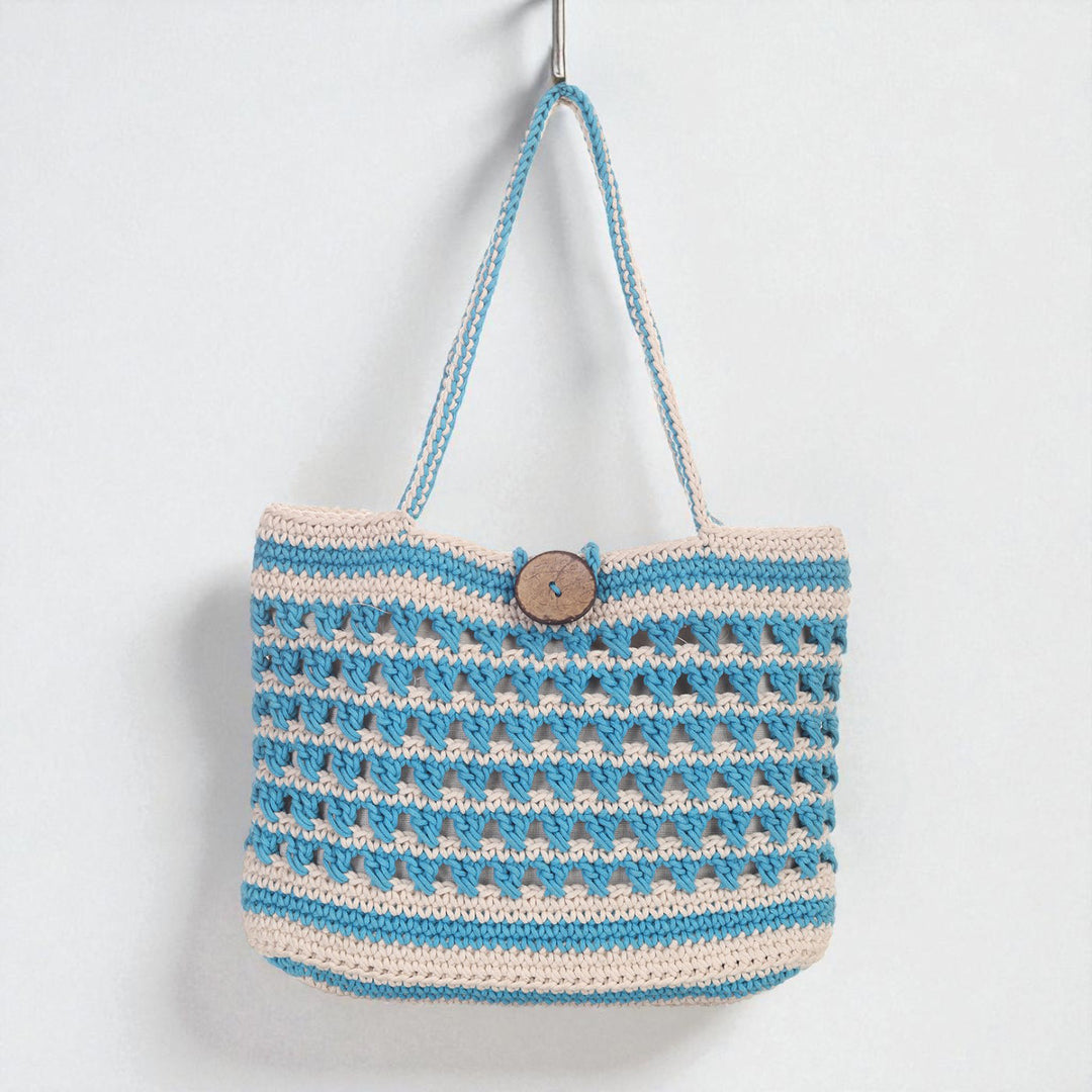 Handmade Crochet Blue & White Striper Bucket Handbag