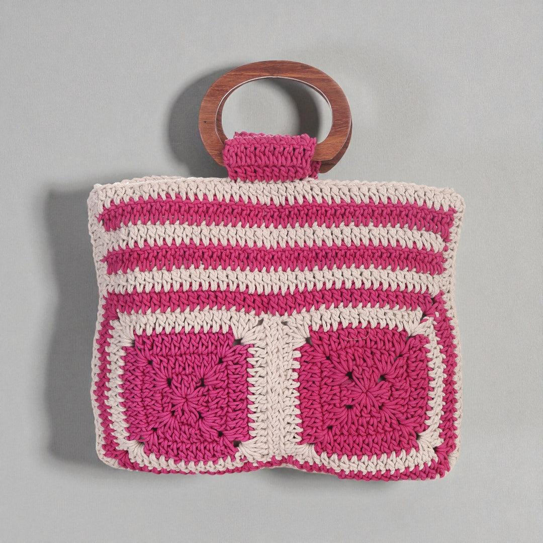 Handmade Crochet Pink & White Bag