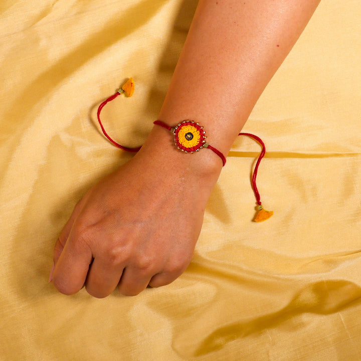 2 Pc | Hand Embroidered Sheesha Rakhis With Roli Chawal For Brother
