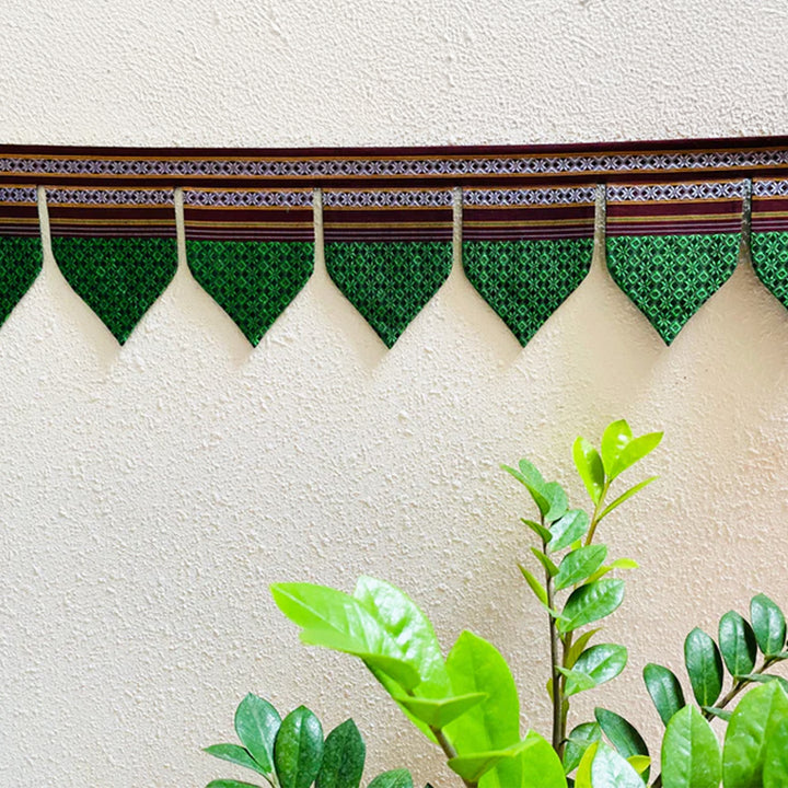 42 Inch Handmade Green Peepal Leaf Design Khunn Fabric Cotton Toran