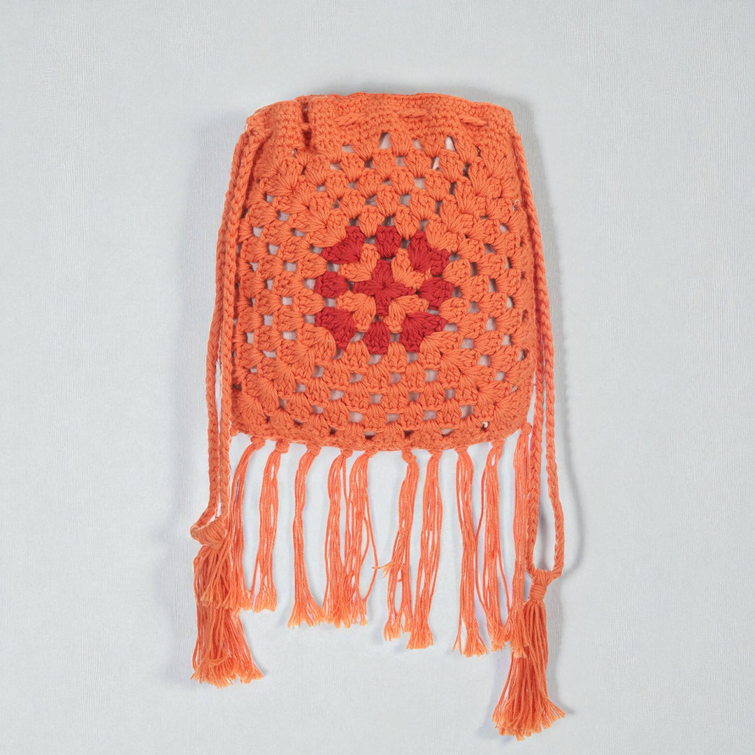Handmade Crochet Orange Jaali Potli Bag