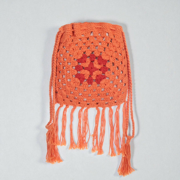 Handmade Crochet Orange Jaali Potli Bag