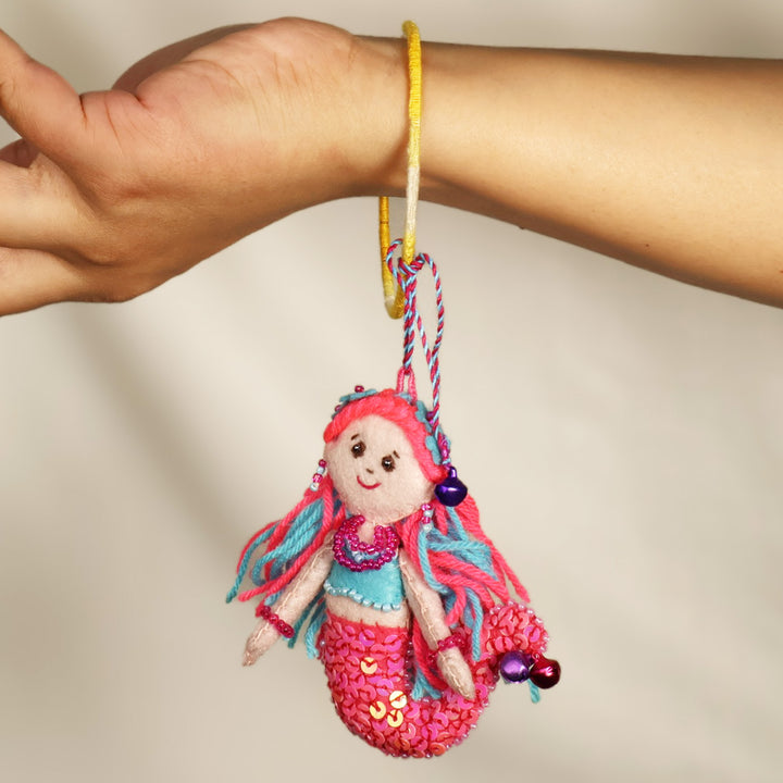 Hand Embroidered Mermaid Charm Felt Lumba With Keychain For Girls