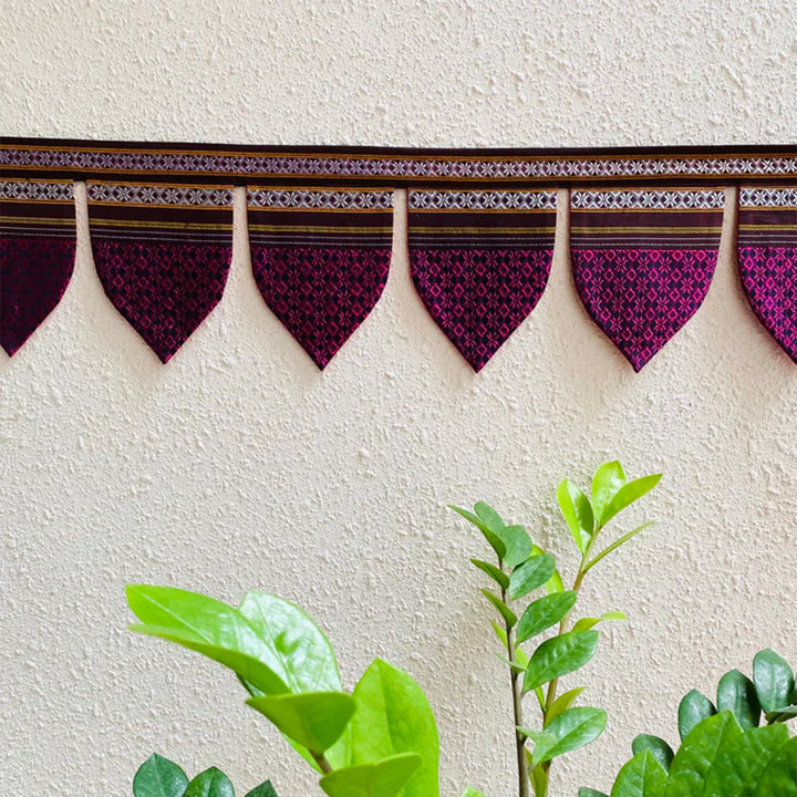 42 Inch Handmade Pink Peepal Leaf Design Khunn Fabric Cotton Toran