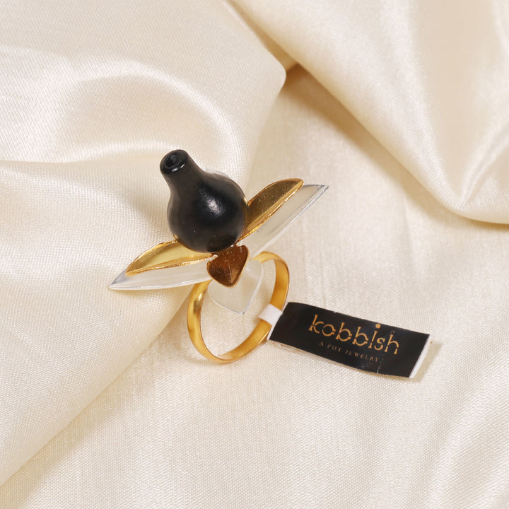 Minimal Handmade Traditional Rajasthani Guldasta Brass Ring | 22K Gold Plated