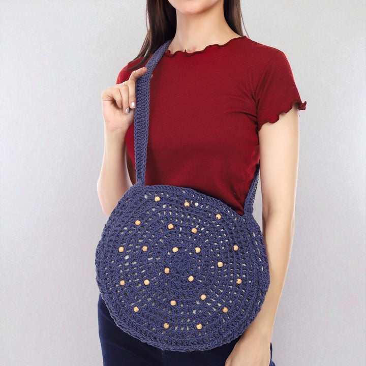 Handmade Beaded Crochet Blue United Urbane Crossbody Bag