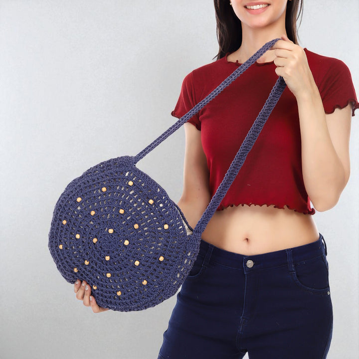 Handmade Beaded Crochet Blue United Urbane Crossbody Bag