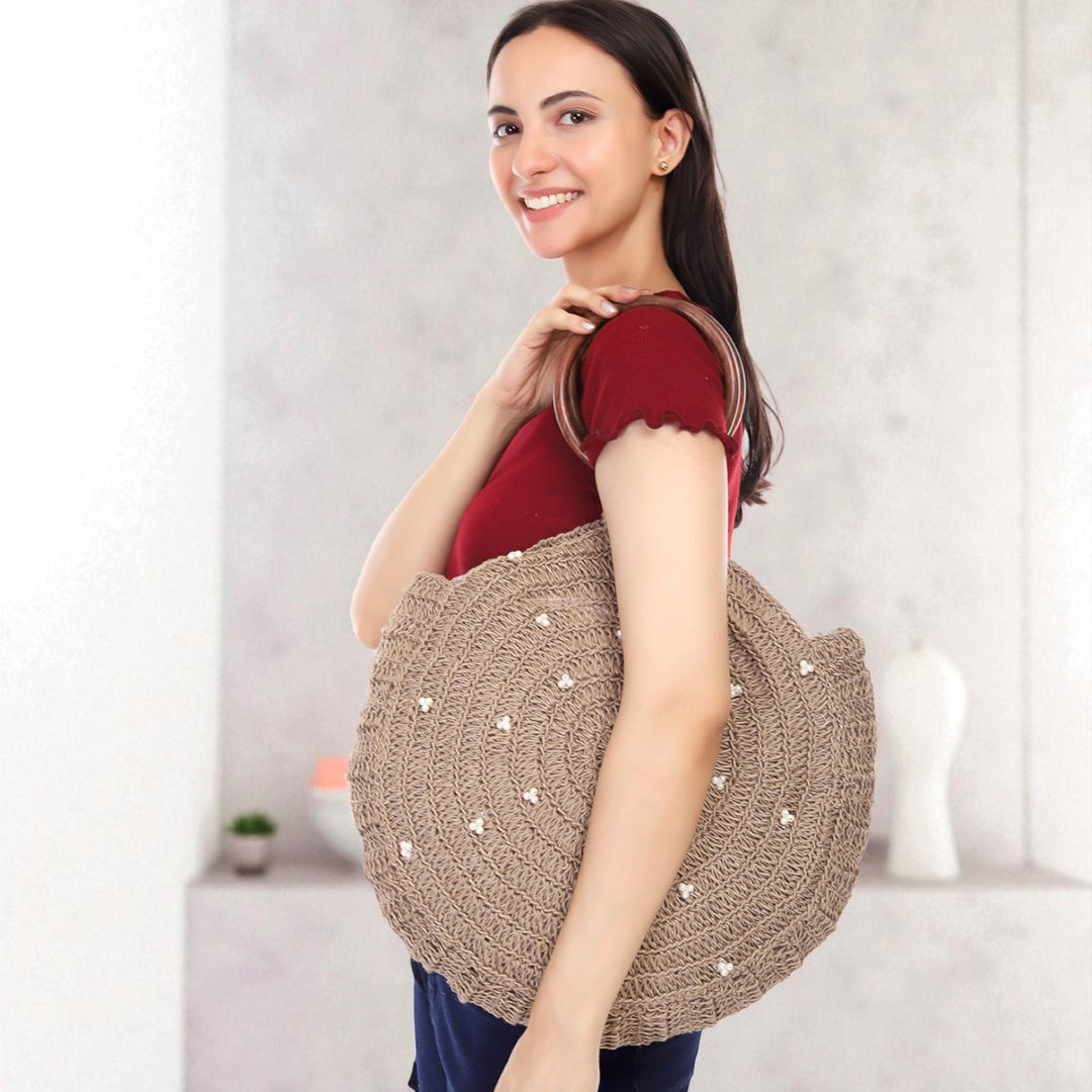 Handmade Pearl Embellished Regal Jute Handbag