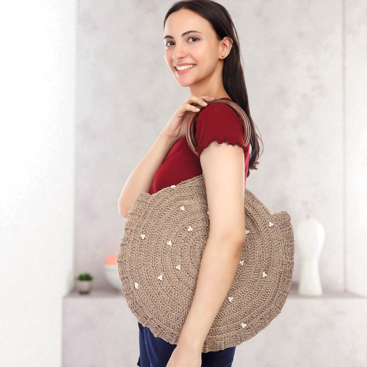 Handmade Pearl Embellished Regal Jute Handbag