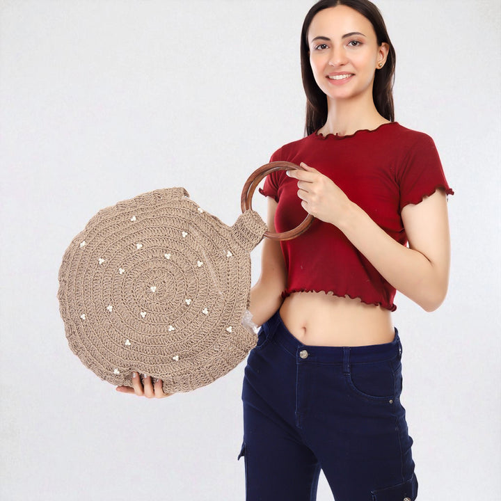 Handmade Pearl Embellished Regal Jute Handbag