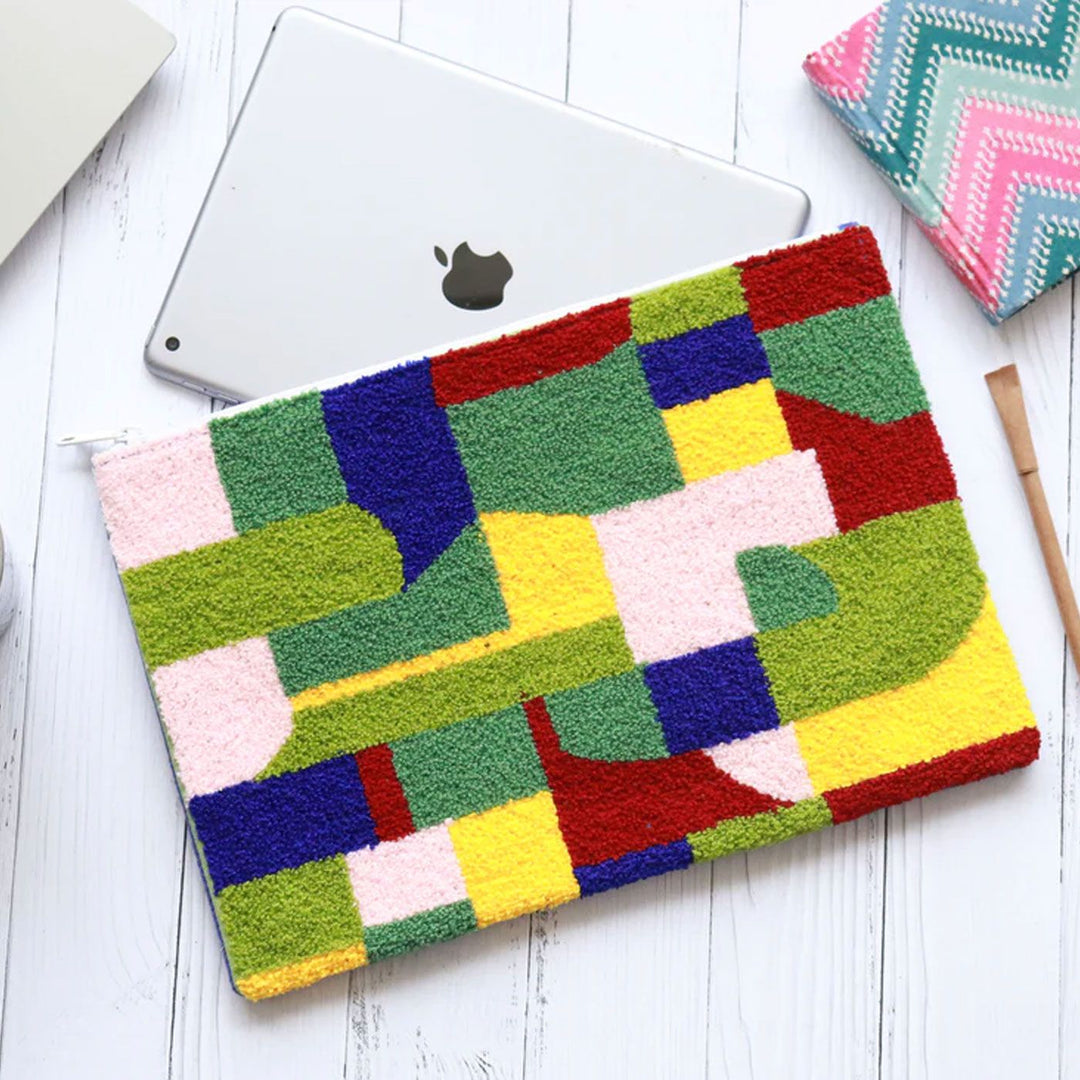 Hand Embroidered Cityescape Cotton Tablet Sleeve | 8 x 6 Inch