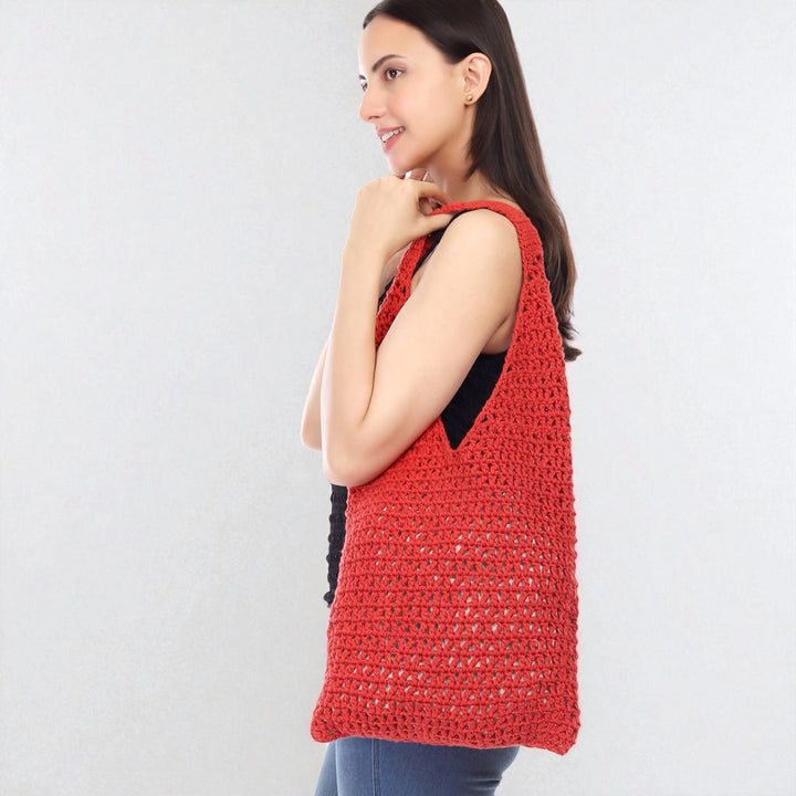Handmade Crochet Red Hobo Shoulder Bag
