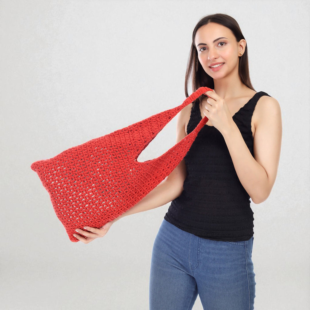 Handmade Crochet Red Hobo Shoulder Bag