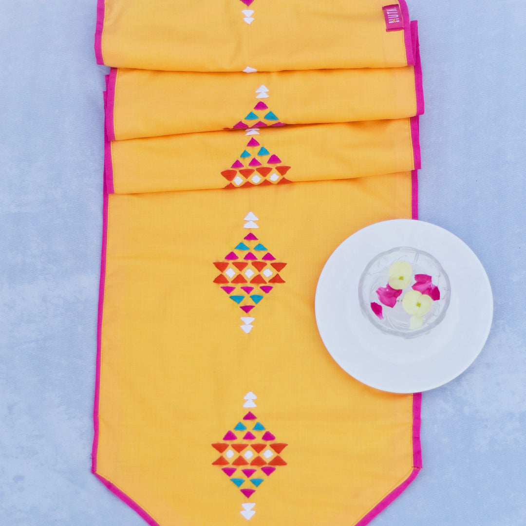 Yellow Cotton Barfi Tabe Runner
