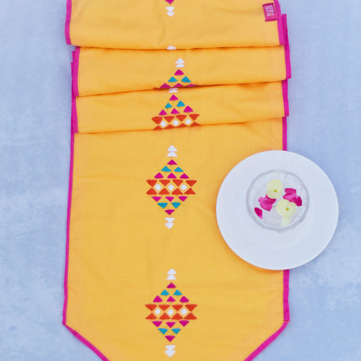 Yellow Cotton Barfi Tabe Runner