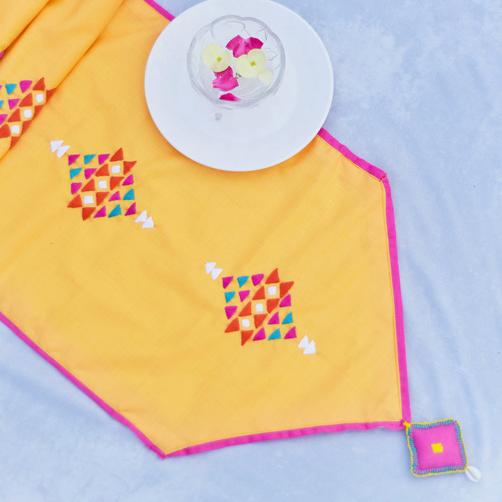 Yellow Cotton Barfi Tabe Runner