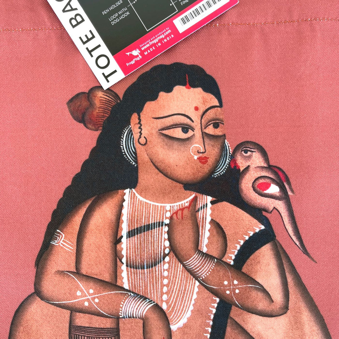 Hand-Painted Kalighat Lady Design Canvas Tote Bag