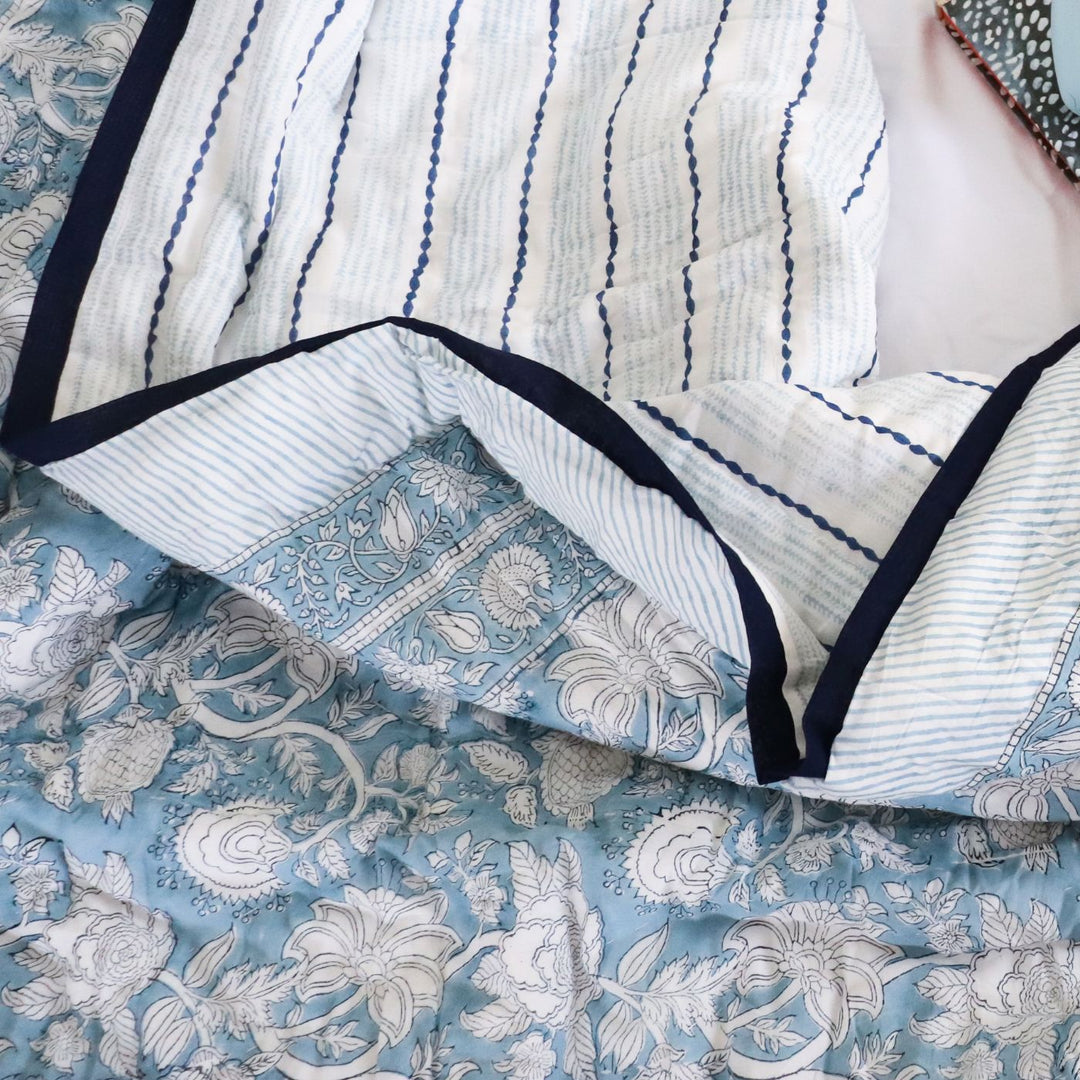 Personalized Handmade Block Printed Floral Baby Cotton Quilt