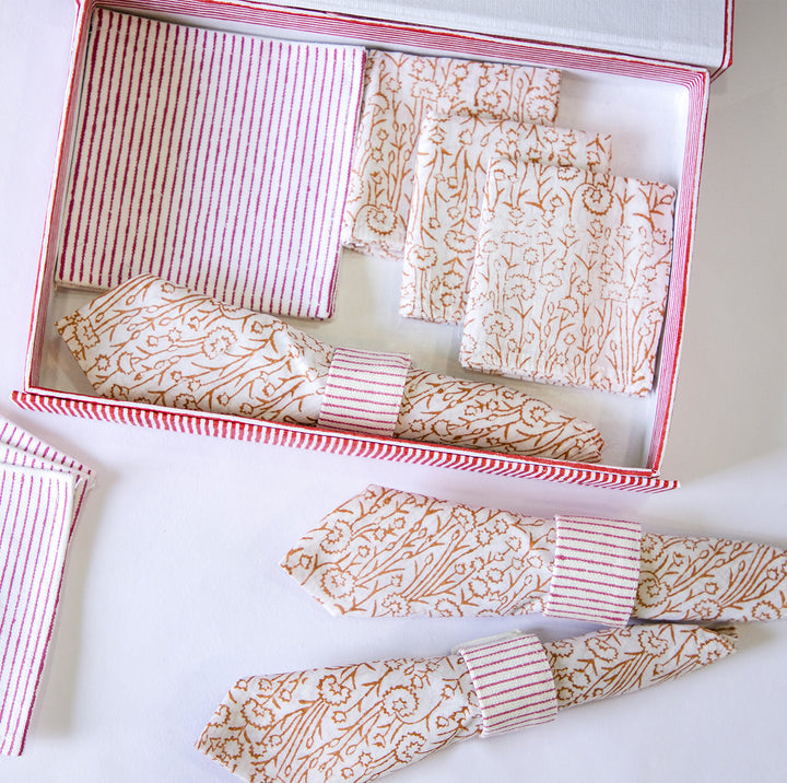 Chocolate Pansy Hand Block Printed Table Linen Set