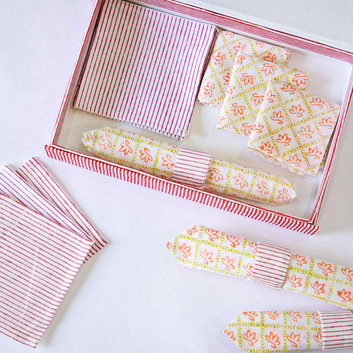Chocolate Pansy Hand Block Printed Table Linen Set