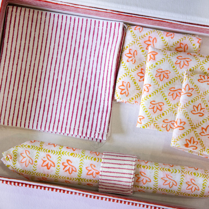 Chocolate Pansy Hand Block Printed Table Linen Set