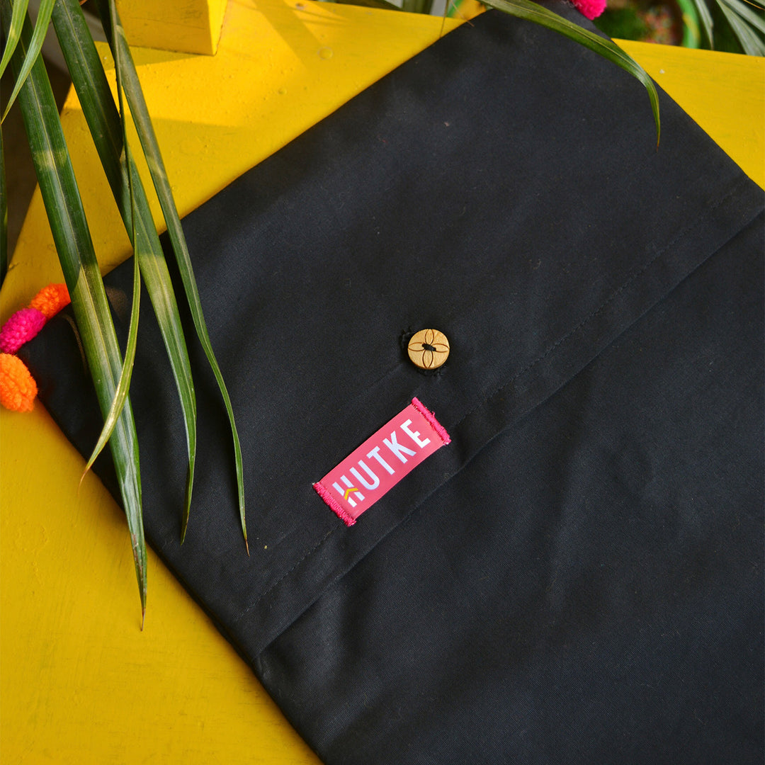 Black Cotton Home Pom Pom Cushion