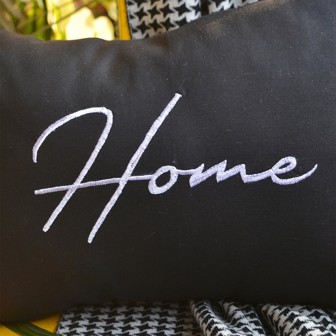 Black Cotton Home Pom Pom Cushion