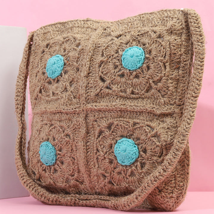 Handmade Crochet Brown & Blue Sling Bag