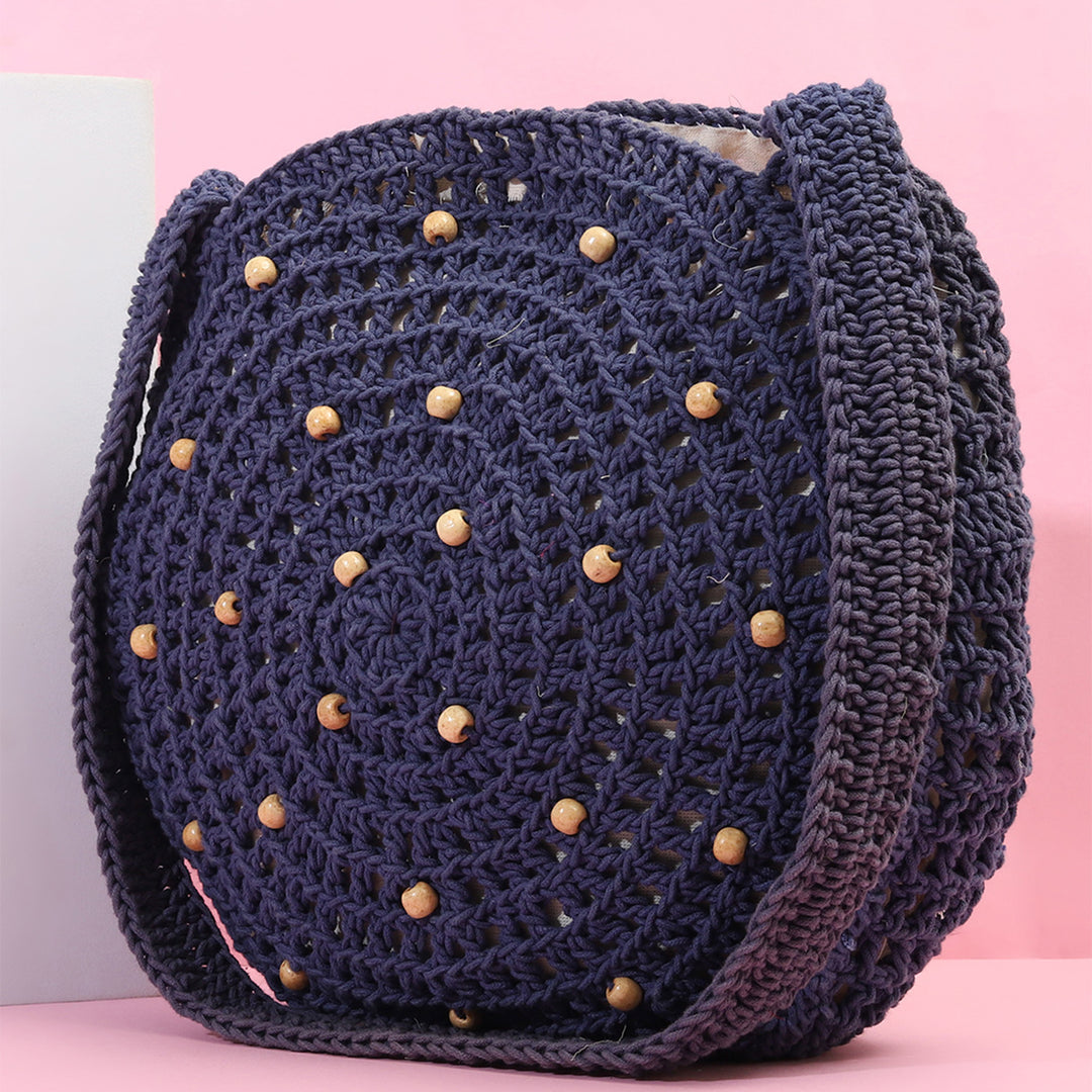 Handmade Beaded Crochet Blue United Urbane Crossbody Bag