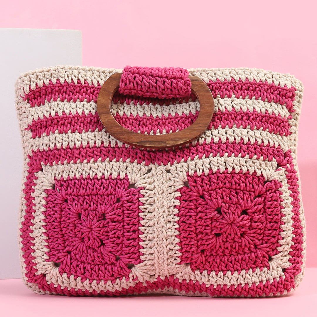 Handmade Crochet Pink & White Bag