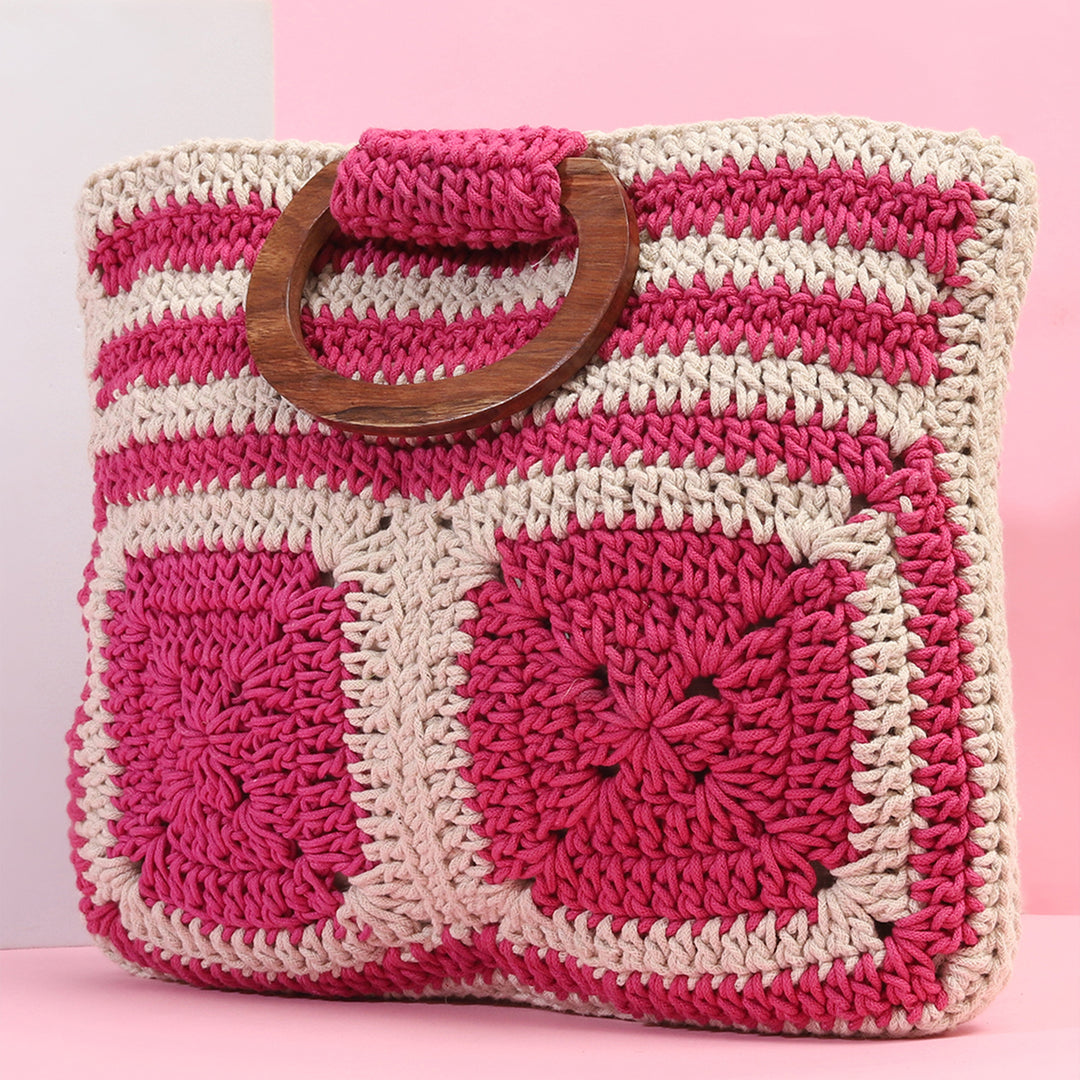 Handmade Crochet Pink & White Bag