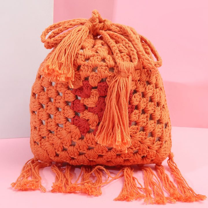 Handmade Crochet Orange Jaali Potli Bag