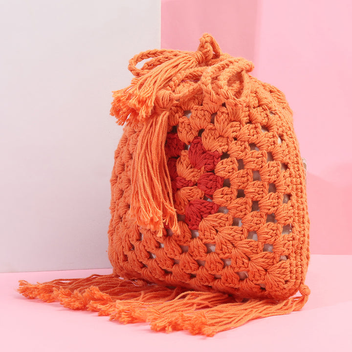 Handmade Crochet Orange Jaali Potli Bag