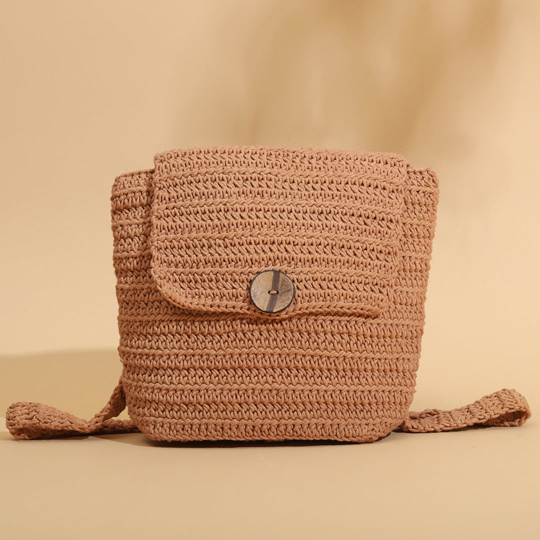 Handmade Crochet Minimalist Beige Backpack