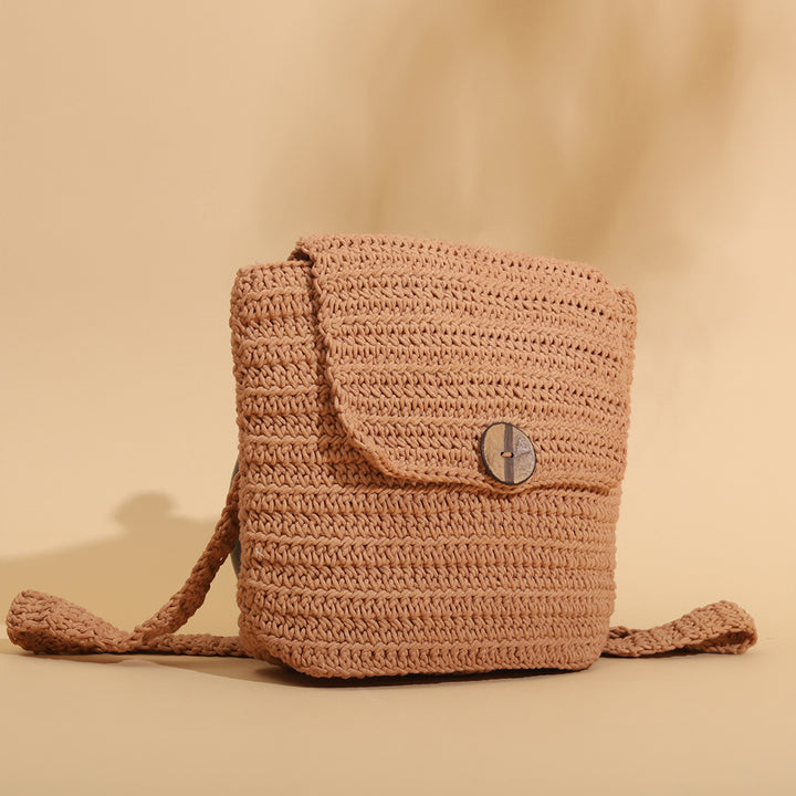 Handmade Crochet Minimalist Beige Backpack