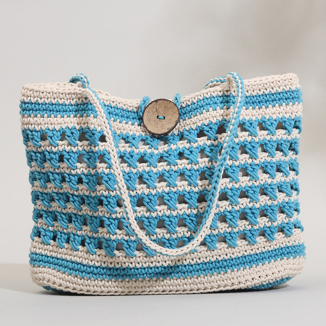 Handmade Crochet Blue & White Striper Bucket Handbag