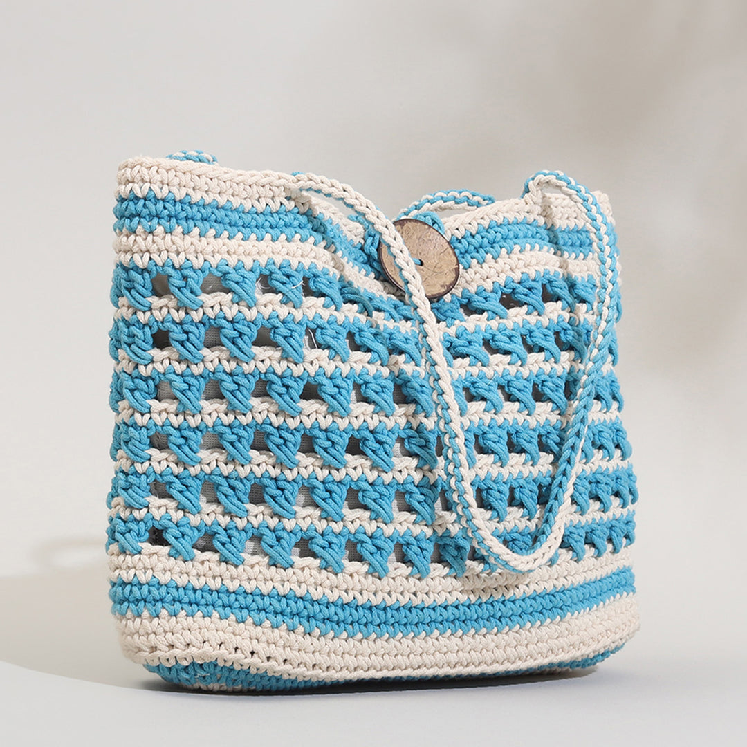 Handmade Crochet Blue & White Striper Bucket Handbag