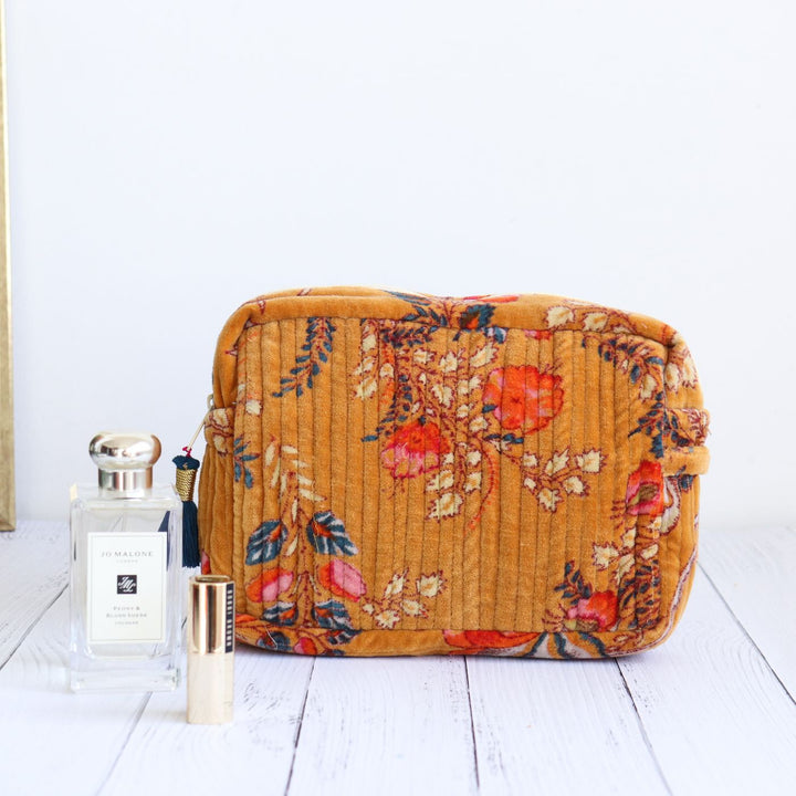 Handmade Printed Luxurious Velvel Quilted Cotton Makeup Pouch | Set Of 2 | 9 x 7 Inch