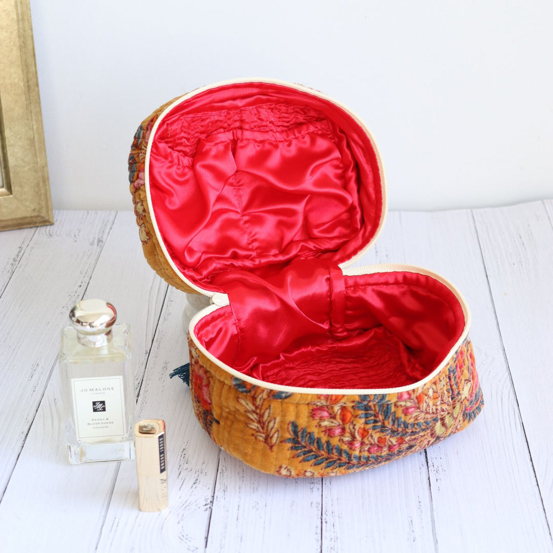 Handmade Printed Luxurious Velvel Quilted Cotton Makeup Pouch | Set Of 2 | 9 x 7 Inch