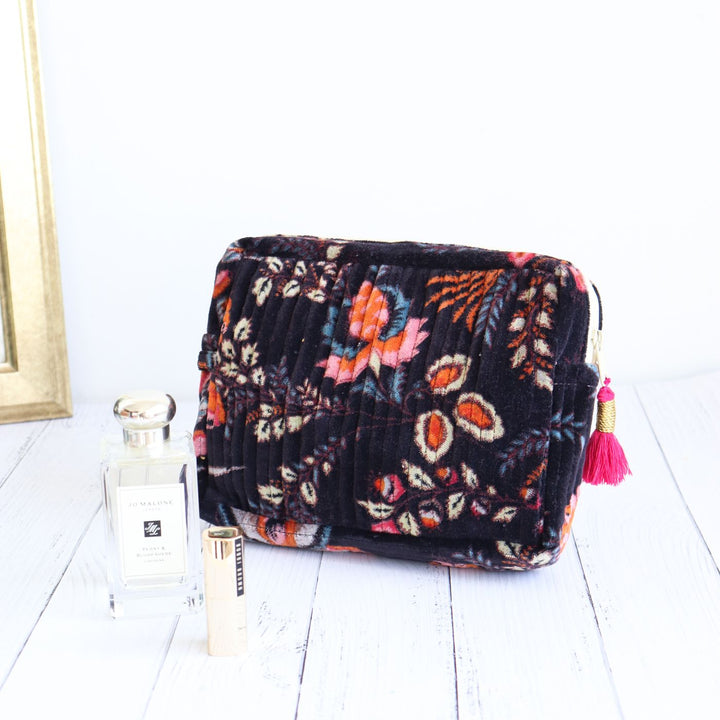 Handmade Printed Luxurious Velvel Quilted Cotton Makeup Pouch | Set Of 2 | 9 x 7 Inch