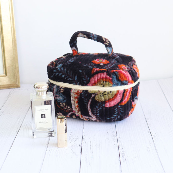 Handmade Printed Luxurious Velvel Quilted Cotton Makeup Pouch | Set Of 2 | 9 x 7 Inch