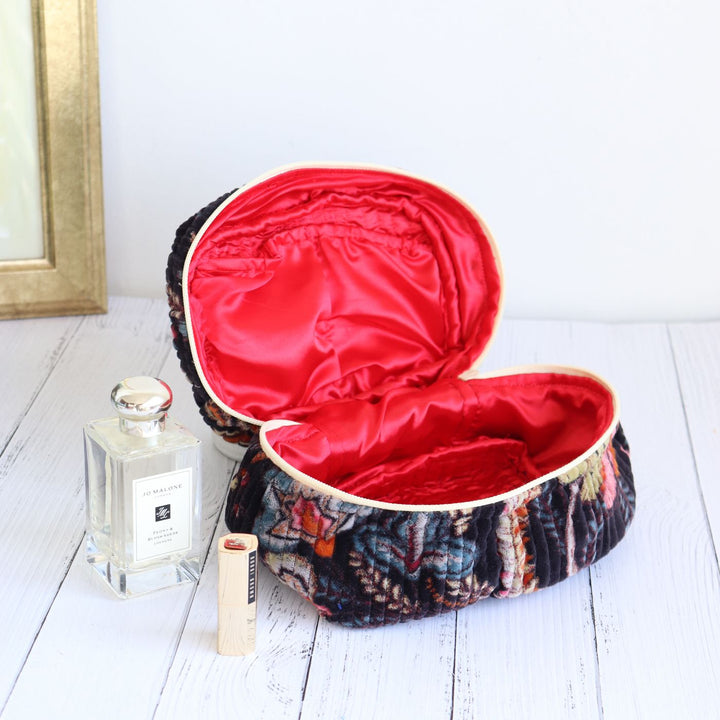 Handmade Printed Luxurious Velvel Quilted Cotton Makeup Pouch | Set Of 2 | 9 x 7 Inch
